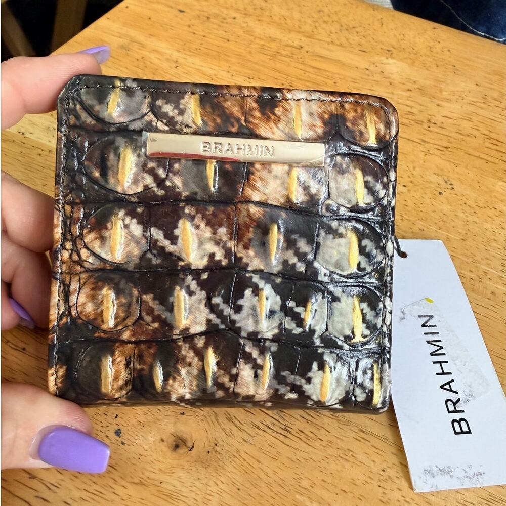 Brahmin Jane Croc-Embossed Compact Wallet in Tortoise NWT